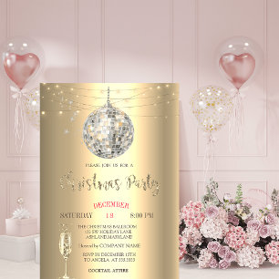 Disco Ball Champagne Glass Gold Christmas Company Invitation