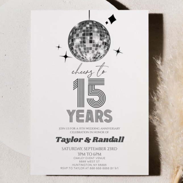 Disco Ball Cheers To 15 Years Wedding Anniversary Invitation (Creator Uploaded)