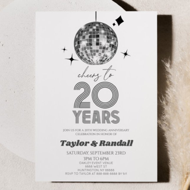 Disco Ball Cheers To 20 Years Wedding Anniversary Invitation (Creator Uploaded)
