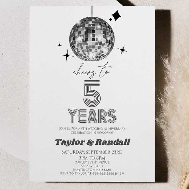 Disco Ball Cheers To 5 Years Wedding Anniversary Invitation (Creator Uploaded)