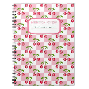 Disco Ball Cherry Chequered Pattern Custom Name Notebook