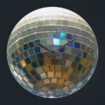 Disco Ball clock<br><div class="desc">NOTE: This clock is not 3D. It is a 2D photographic image of a disco ball. 

 disco,  "disco ball",  ball,  discoball,  dance,  hall,  dancing,  dancer,  night,  club,  nightclub,  "night club",  clubbing,  fun,  whimsy,  whimsical,  cool,  funny,  humour,  humourous,  silver,  funky,  groovy,  music,  musical,  party,  partying,  parties, </div>