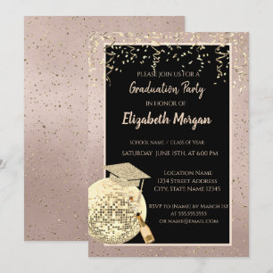 Disco Ball Confetti, Wine Rose Gold Graduation Invitation