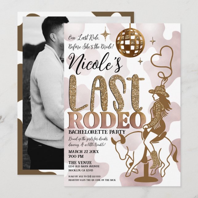 Disco Ball Cowgirl Last Rodeo Bachelorette Party Invitation (Front/Back)