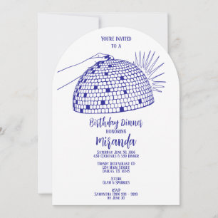Disco Ball Dinner Invitation Blue
