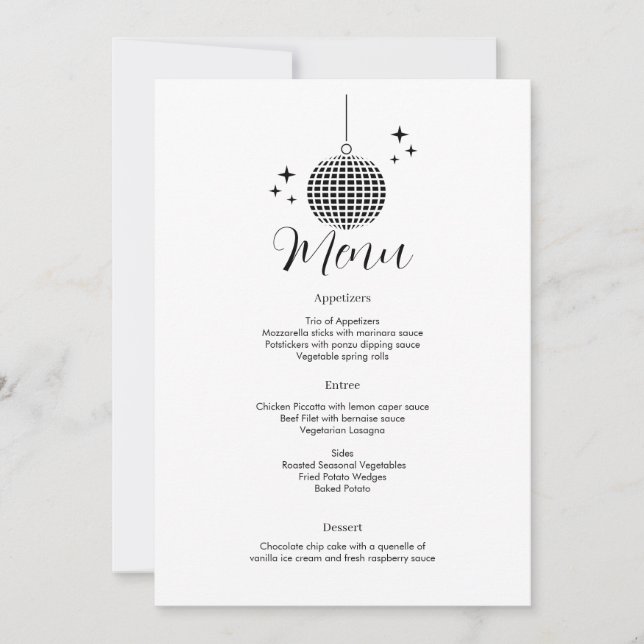 Disco Ball Dinner Menu Invitation (Front)