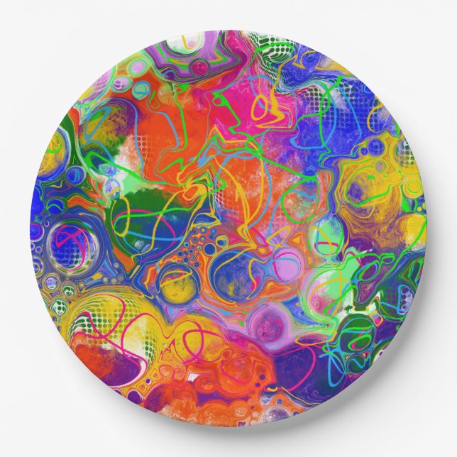 Disco Ball Electricity Fluid Art   Paper Plate (Front)