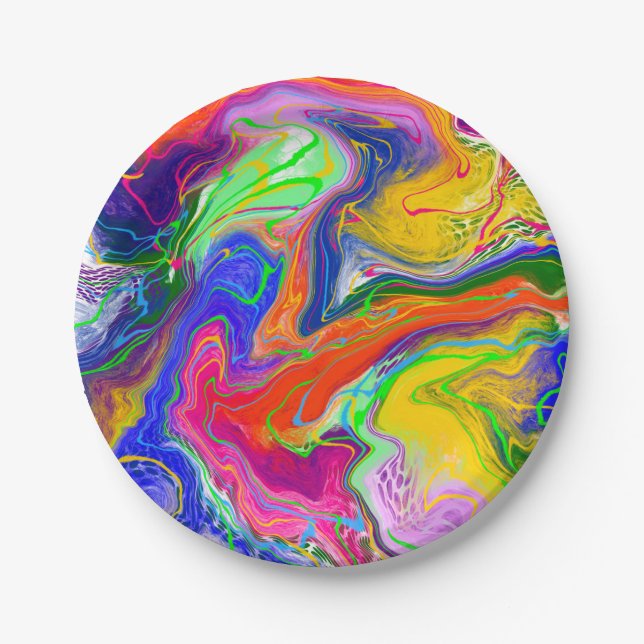Disco Ball Electricity Marble Fluid Art    Paper Plate (Front)