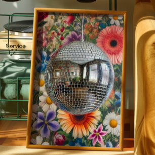 Disco Ball Floral Wall Art Retro Maximalist Poster
