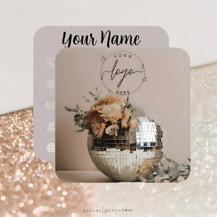 Disco Ball   Flowers   Aesthetic  Square Business Card