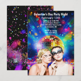 Disco Ball Galentine's Day Girls Party Night Invitation