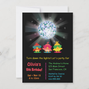 Disco Ball Glow And Dancing Birds Birthday Party Invitation