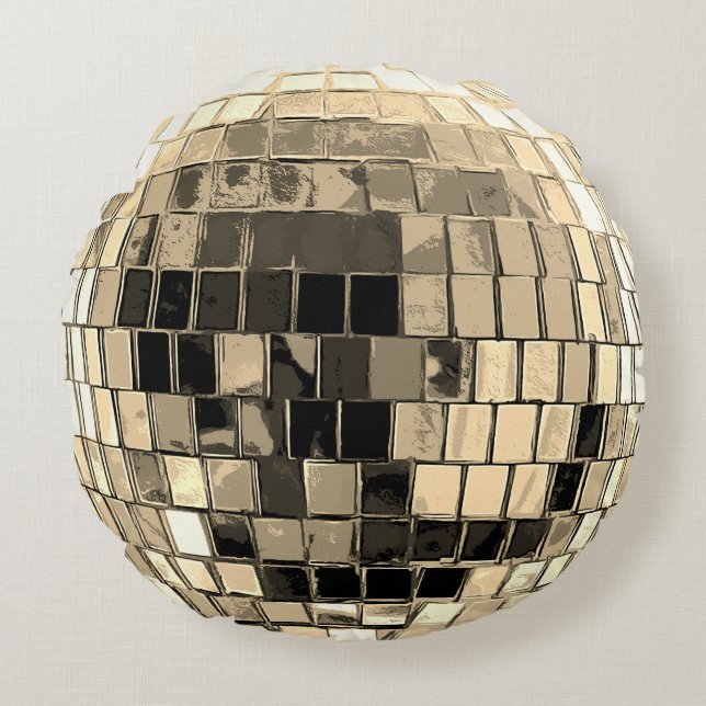 Disco Ball -Gold Round Cushion (Front)
