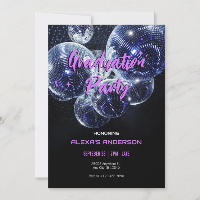 Disco ball Graduation Party Invitation (Front)