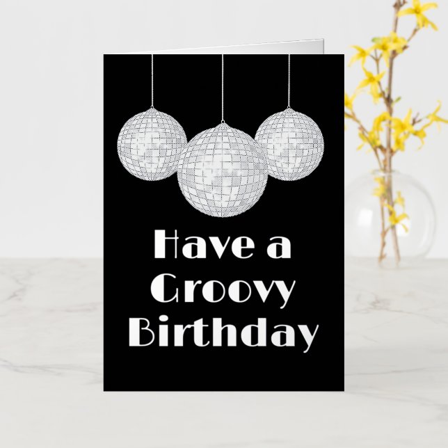 Disco Ball Groovy Birthday Silver  Foil Greeting Card (Yellow Flower)
