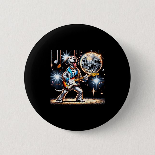 Disco Ball Guitar Dalmatian Dog Men Women Kids  6 Cm Round Badge (Front)