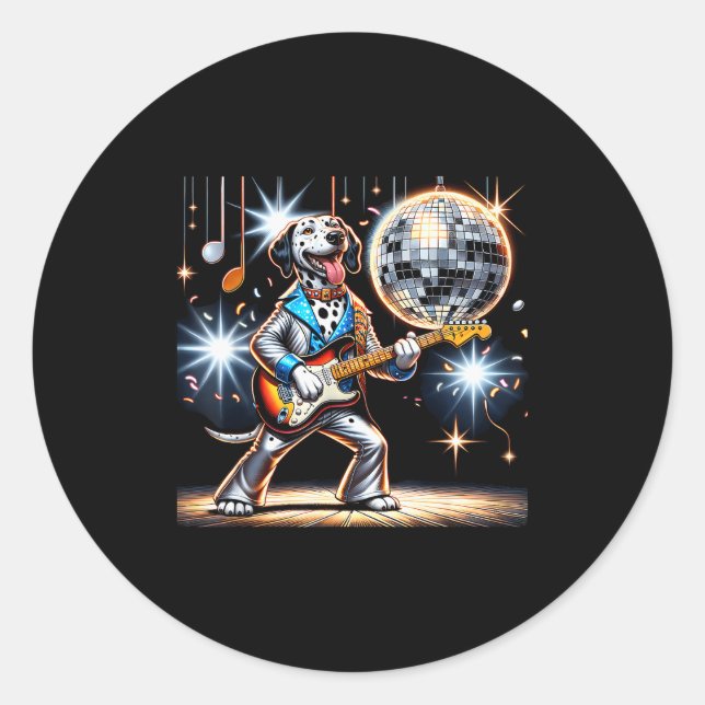 Disco Ball Guitar Dalmatian Dog Men Women Kids  Classic Round Sticker (Front)