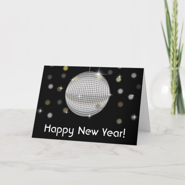 Disco Ball Happy New Year Greeting Card (Front)