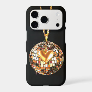 Disco Ball Heart Chain iPhone Case Y2K Gold