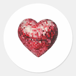 Disco Ball Heart Valentines Day Outfit Women Girls Classic Round Sticker