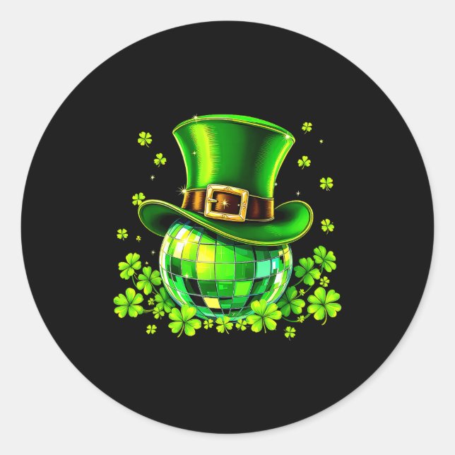 Disco Ball Leprechaun Hat Irish Shamrock St Patric Classic Round Sticker (Front)