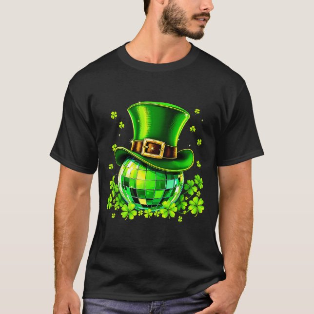 Disco Ball Leprechaun Hat Irish Shamrock St Patric T-Shirt (Front)