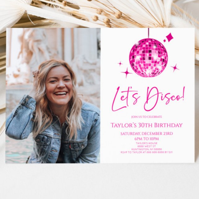 Disco Ball Let's Disco Custom Photo Birthday Party Invitation (Creator Uploaded)