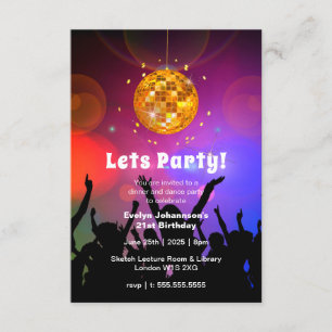 Disco Ball Let's Party    Birthday Invitation