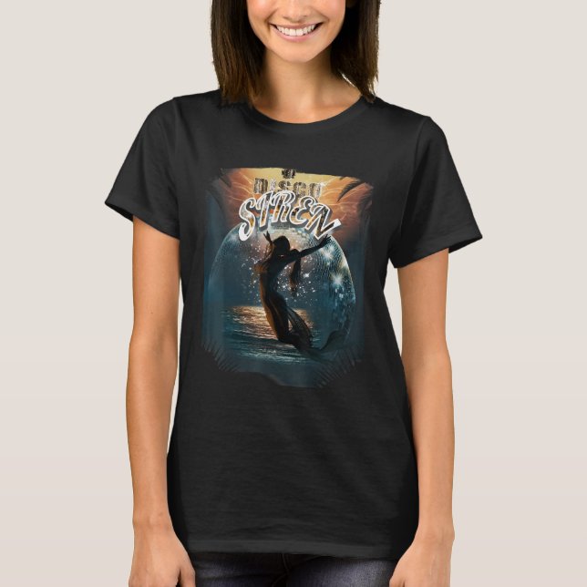 Disco Ball Mermaid Siren Mermaids in Palm Sunset T-Shirt (Front)