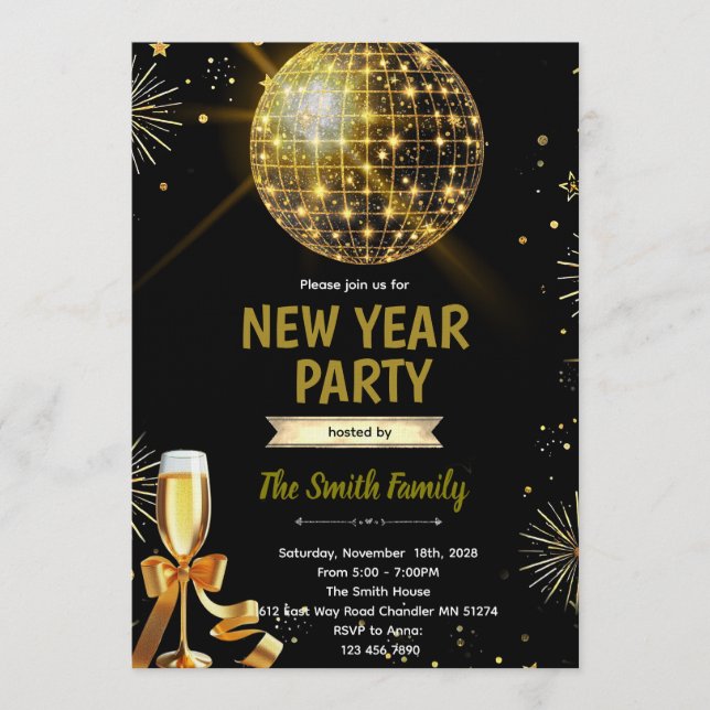 Disco Ball New Year's Eve invitation (Front)