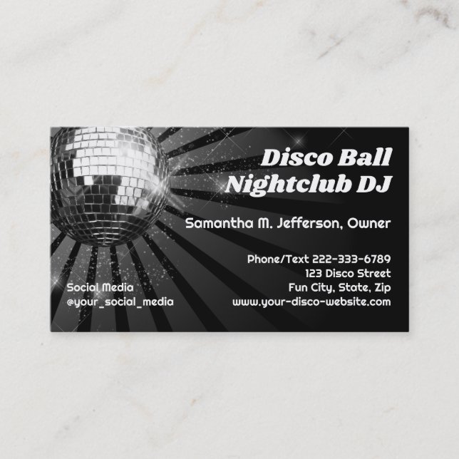 Disco Ball Night Club DJ Disc Jockey Dance Party Business Card (Front)