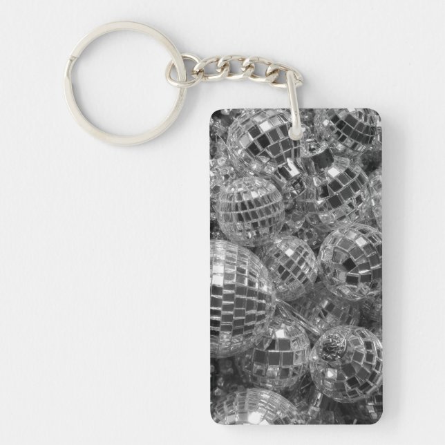 Disco Ball Ornaments Glam Black and White Photo Key Ring (Front)