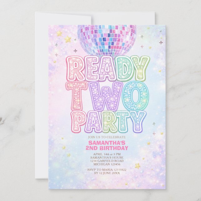 Disco Ball Pastel Rainbow Toddler Birthday Party  Invitation (Front)
