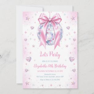 Disco Ball Pink Girl Birthday Invitation