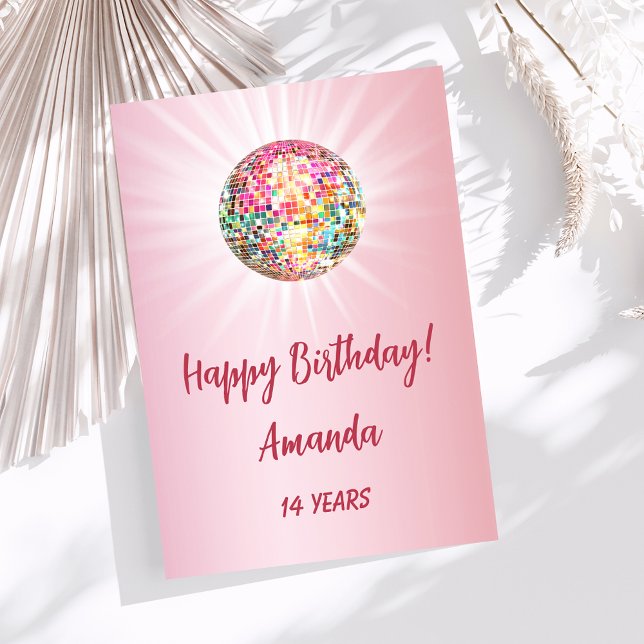 Disco ball pink girl happy birthday card (Creator Uploaded)