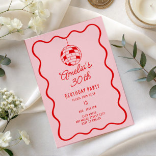 disco ball Pink retro doodle birthday invitations