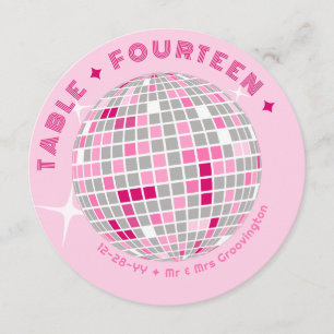 Disco Ball Pink Round Wedding Table Number Card