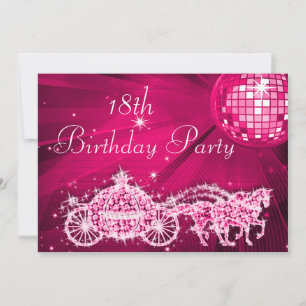 Disco Ball, Princess Coach & Horses 18th Birthday Invitation