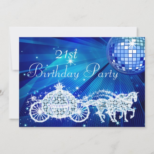 Disco Ball, Princess Coach & Horses 21st Birthday Invitation (Front)