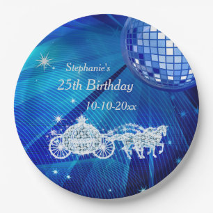 Disco Ball, Princess Coach & Horses 25th Birthday Paper Plate