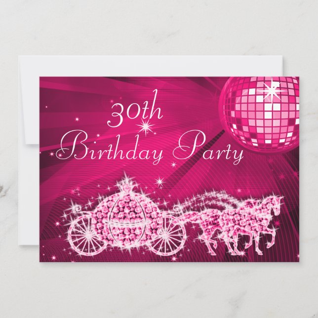 Disco Ball, Princess Coach & Horses 30th Birthday Invitation (Front)