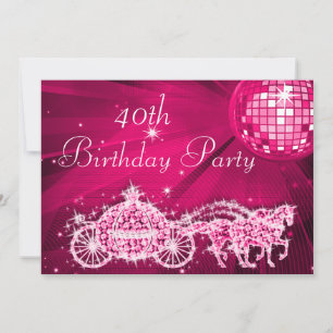 Disco Ball, Princess Coach & Horses 40th Birthday Invitation