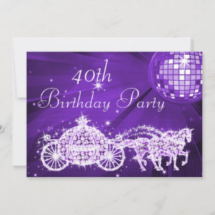 Disco Ball, Princess Coach & Horses 40th Birthday Invitation