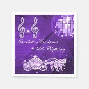 Disco Ball, Princess Coach & Horses 45th Birthday Napkin