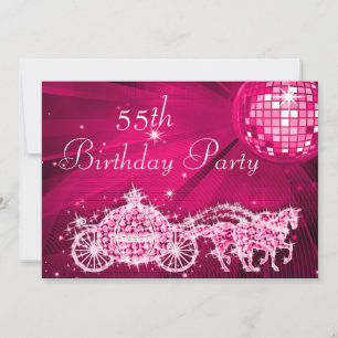 Disco Ball, Princess Coach & Horses 55th Birthday Invitation