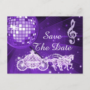 Disco Ball, Princess Coach & Horses Save The Date Announcement Postcard