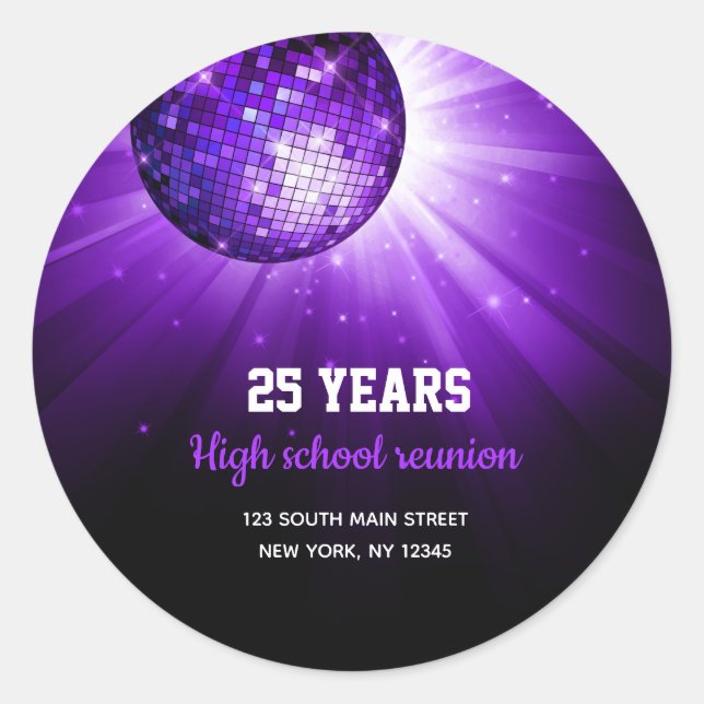 Disco ball purple classic round sticker (Front)
