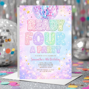 Disco Ball Ready FOUR a party Birthday Invitation