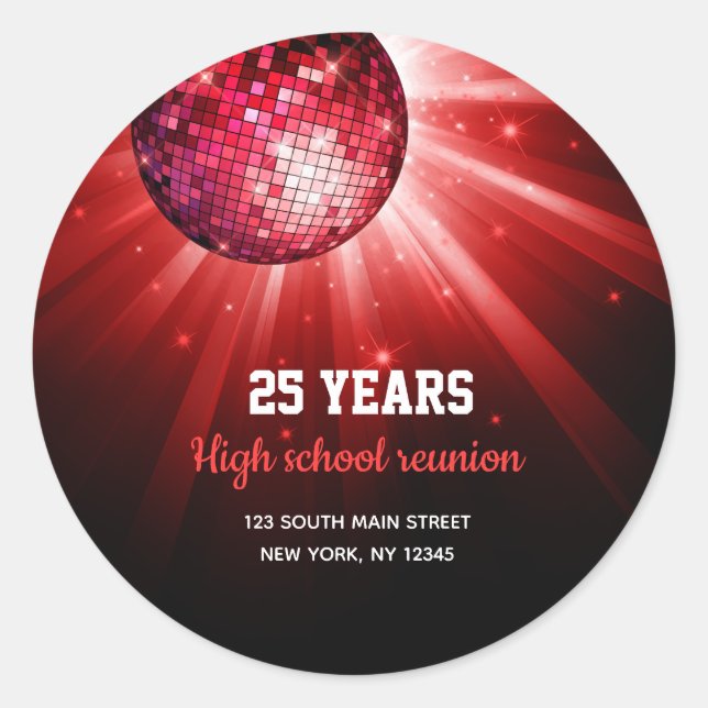 Disco ball red classic round sticker (Front)