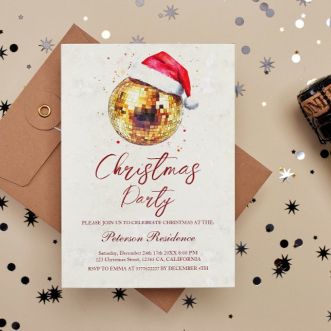 Disco Ball Santa Hat New Year's Eve Party  Invitation (Creator Uploaded)